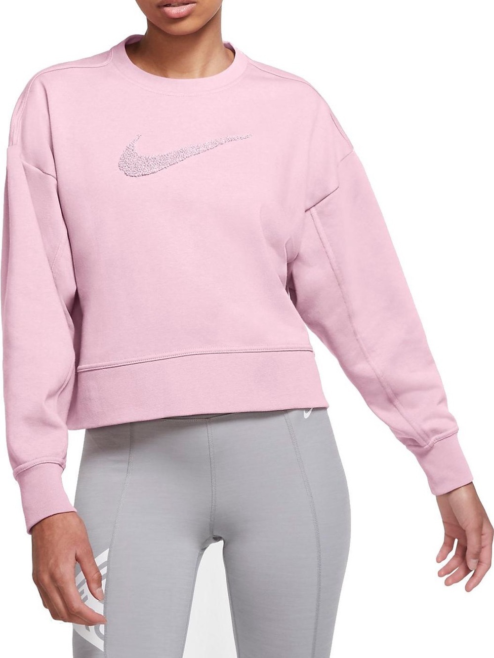 Nike Get Fit Pink Cropped Swoosh Fleece Sweatshirt, size M
